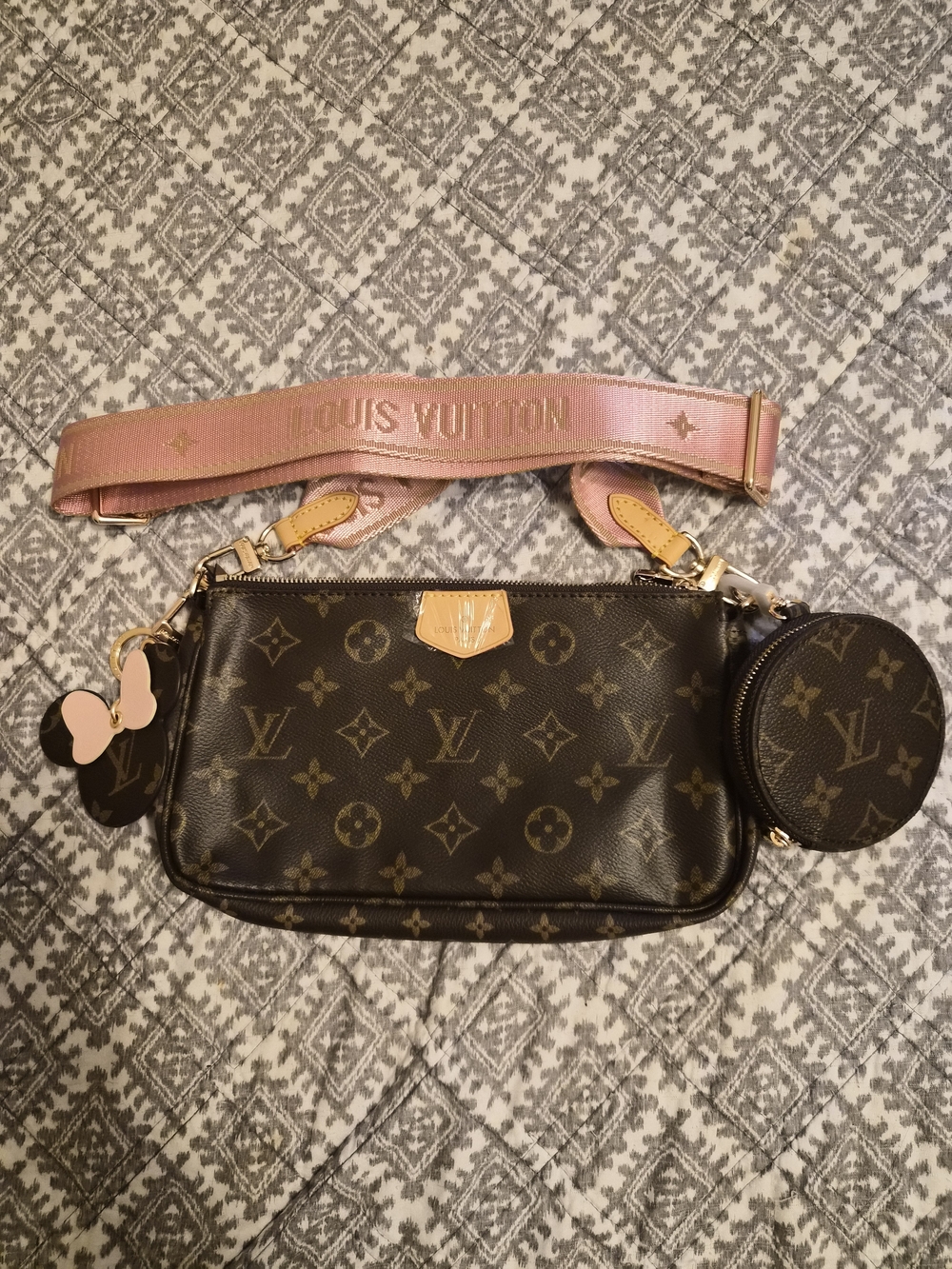 Louis Vuitton Brown Monogram Canvas Crossbody with Pink Strap